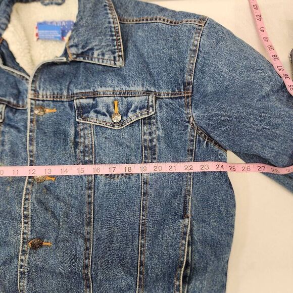 LADA Brand Men’s Large Vintage Denim Sherpa Lined Jacket Button-up - Picture 3 of 8